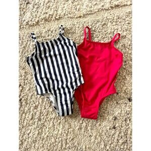 Andie Kids One-Piece Swimsuit Set - Red and Navy/White Stripe